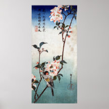 八重桜に鳥, flor de cerejeira do 広重 & pássaro, Hiroshig Impressão