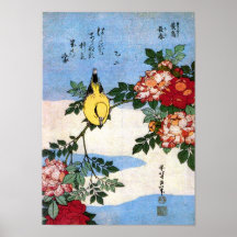葛飾北斎 Hokusai do rouxinol do 黄鳥長春 Impressão