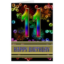 11o Aniversário com bolhas e fogos-de-artifício do Cartão