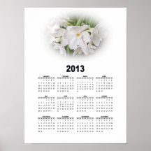 2013 calendários de parede florais - branco no bra poster