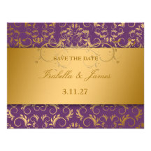 311-Golden diVine o cartão roxo da beringela RSVP Convite Personalizado