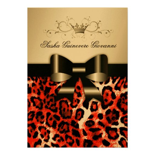 311 ouro metálico do arco | do leopardo do vermelh convite personalizado