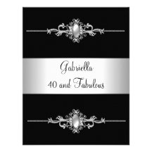 40 & festa de aniversário de prata preta fabulosa  convites