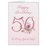 50th Cartão de aniversário - rosas cor-de-rosa - a