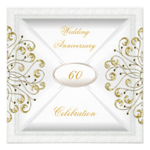 60th ouro branco elegante de aniversário de casame convites personalizados