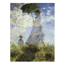 A caminhada, senhora com um parasol cartões postais