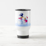 A caneca de viagem dos bonecos de neve
