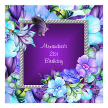 A jóia de prata roxa elegante floresce o aniversár convite personalizado