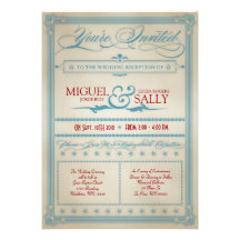 A recepção de casamento branca do vintage & azul v convites