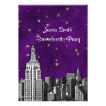 A skyline do ESB de NYC gravou Purpl Bachelorette  convites