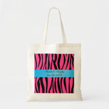 A zebra cor-de-rosa listra favores do casamento bolsa para compras