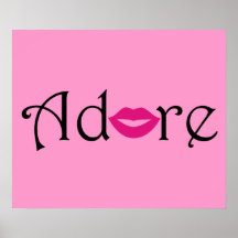 Adore com um beijo no preto & no poster de Fuschia