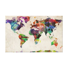 Aguarela urbana do mapa do mundo impressão em tela canvas