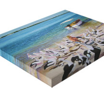 Alimentando os pelicanos impressão de canvas envolvidas