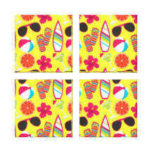 Amarelo de BeachBall dos óculos de sol dos chinelo Impressão De Canvas Envolvidas