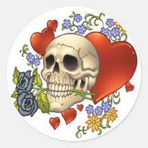Amor do crânio - crânios, rosas e corações pelo Al Adesivos