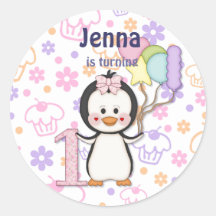 Aniversário da menina de Cutie- do pinguim primeir Adesivos