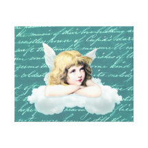 Anjo do querubim do vintage em uma nuvem impressão de canvas envolvida