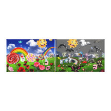 Antes e depois impressão de canvas envolvidas