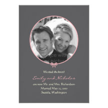 Anúncio simples do casamento da foto do nó - rosa convite personalizado