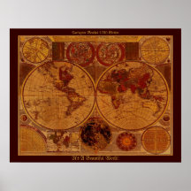 Arte 1780 do mapa de Velho Mundo Posteres