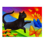 Arte das borboletas da pintura do gato preto - mul cartao postal