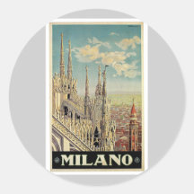Arte do poster das viagens vintage de Milão Milão  Adesivo Redondo