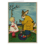 Arte do vintage - menina com o coelhinho da Páscoa Cartões