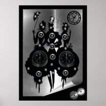 Arte dos meios mistos da silhueta de Steampunk do  Poster
