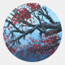 arte oriental da árvore japonesa da flor da flor d adesivos redondos