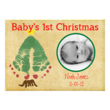 Árvore de Natal da pegada do Natal do bebê primeir Convites Personalizado