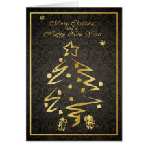 Árvore de Natal do ouro com damasco Cartões