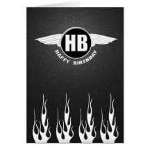 Asas & chamas: Aniversário do motociclista Cartao