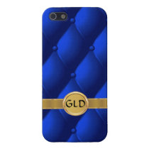Azul bonito couro acolchoado do falso com monogram iphone cases