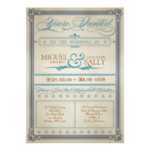 Azul do vintage & convite do casamento de Brown