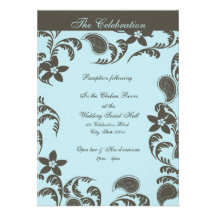 Azul e Brown Paisley floral Convite Personalizados