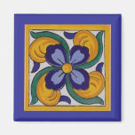 Azulejo azul amarelo do espanhol da flor imas