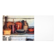 Bacias, cesta e colheres de madeira cartoes com fotos personalizados