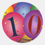 Balões do aniversário da criança de 10 anos! adesivo redondo