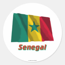 Bandeira de ondulação de Senegal com nome Adesivos Redondos