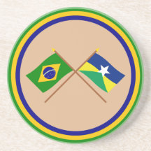 Bandeiras cruzadas de Brasil e de Rondônia Porta-copo