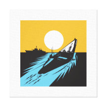 Barco submarino retro impressão de canvas esticadas