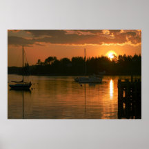 Barcos no por do sol impressão