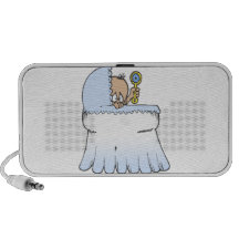bebê azul no berço caixinha de som para iPod