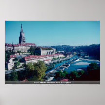 Berne, igreja e rio Aare, suiça Poster