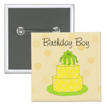 Bolo amarelo - menino do aniversário crachás