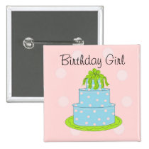 Bolo azul - menina do aniversário crachás