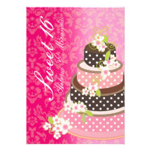 Bolo de chocolate cor-de-rosa do doce 16/princess/ convite personalizado