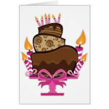 Bolo de chocolate & velas de cartão de aniversário