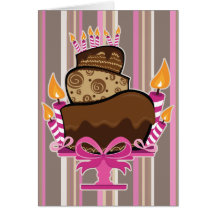Bolo de chocolate & velas de cartão de aniversário